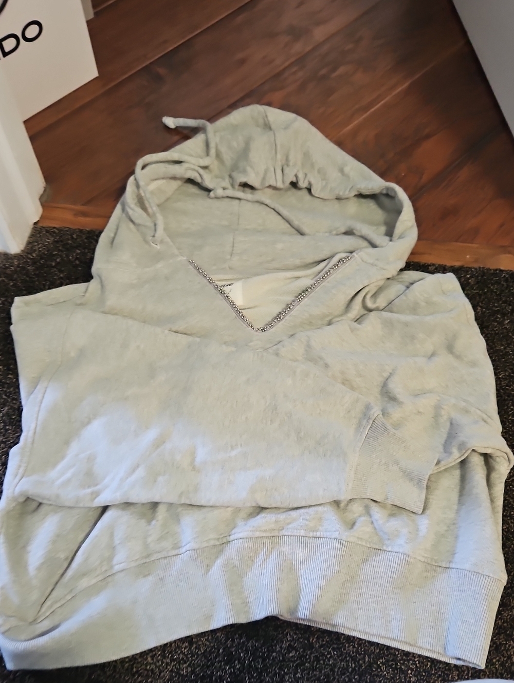 Light Gray Hooded Sweater with V-Neck Trim